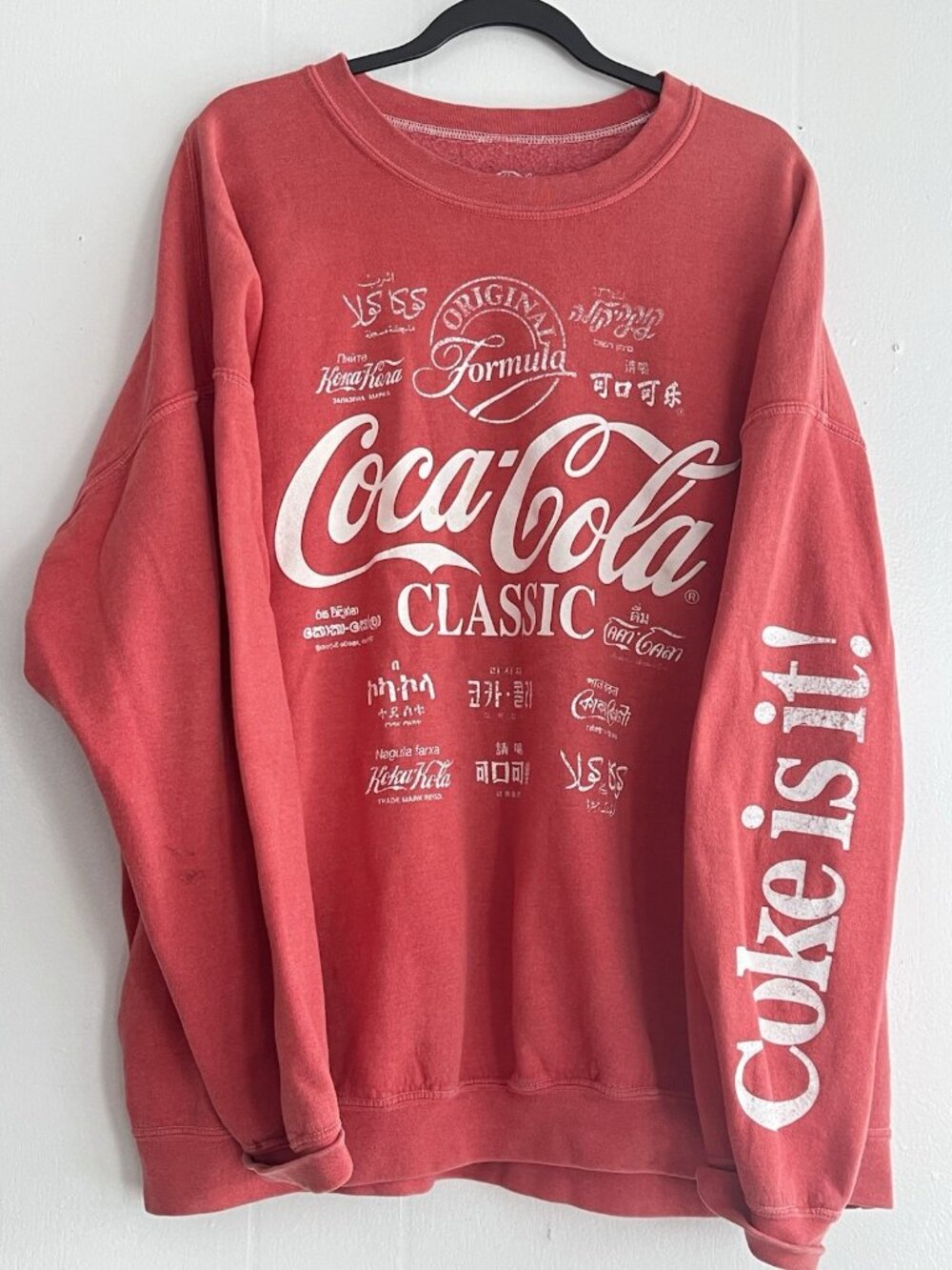 Coca Cola Red Classic Crew Neck Sweatshirt Asian Writing Slouchy Plus Sz 3X